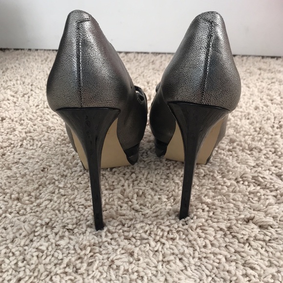 Hematite and black latex open toe with crisscross Black latex, Platform heels - Picture 7 of 17